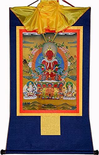 Tibetische Tangka, Rollen von Tangka, Amitayus (Buddha des unendlichen Lebens, Amida, Amitabha), Thangka-Brokat, for Zen (Farbe: Rot, Größe: Klein (35 cm x 27 cm)) (Farbe (Color : Blu, Size : Medium von MaikOn