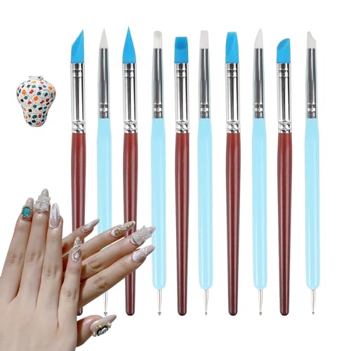 MaikcQ Modellierwerkzeug, 10 Stück Fondant Silikonpinsel Ton Werkzeug Set, Modelier Bastel Clay Sculpting Tools für Töpfereihandwerk Keramik Skulptur Malerei Nail Art von MaikcQ