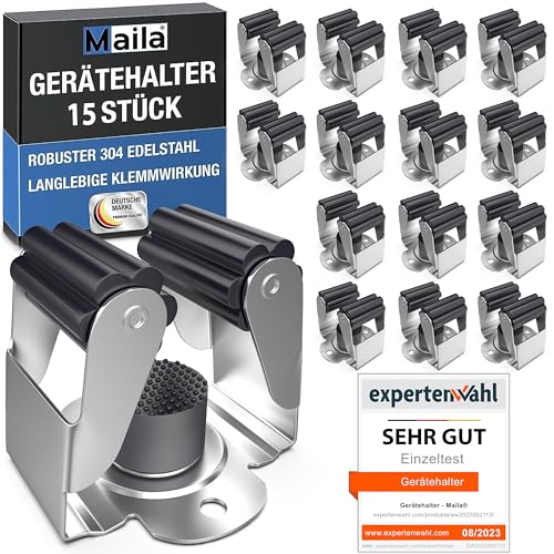 Maila® Gerätehalter (15er Set) - Robuster 304er Edelstahl rostfrei - Besenhalterung Wand mit starker Klemmwirkung, Wandhalterung für Besen, als Werkzeughalter von Maila