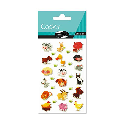 Maildor 560352C Packung mit Stickers Cooky 3D (1 Bogen, 7,5 x 12 cm, ideal zum Dekorieren, Sammeln oder Verschenken, Tiere auf dem Bauernhof) 1 Pack von Maildor