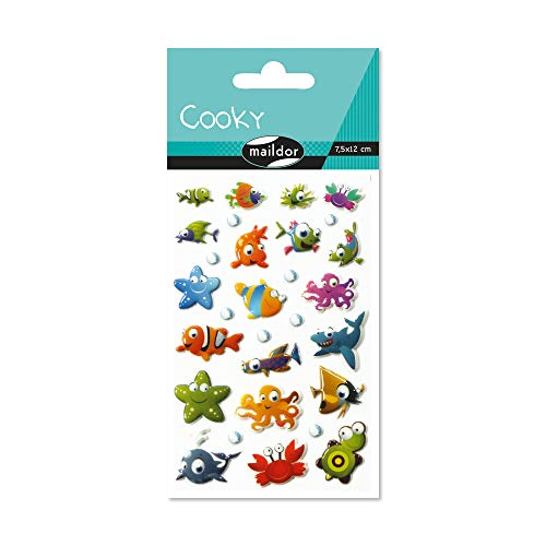 Maildor 560384C Packung mit Stickers Cooky 3D (1 Bogen, 7,5 x 12 cm, ideal zum Dekorieren, Sammeln oder Verschenken, Meerestiere) 1 Pack von Maildor