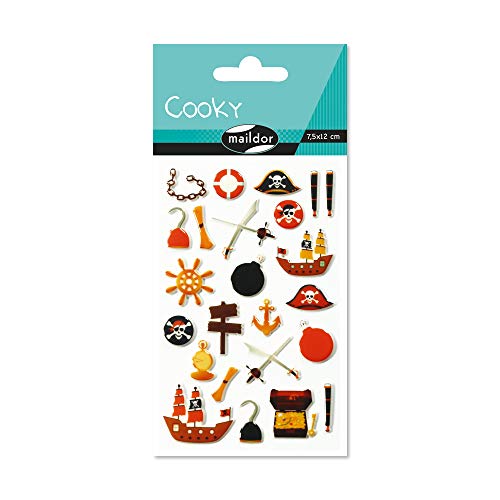 Maildor 560505C Packung mit Stickers Cooky 3D (1 Bogen, 7,5 x 12 cm, ideal zum Dekorieren, Sammeln oder Verschenken, Piraten) 1 Pack von Maildor