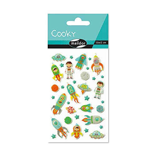 Maildor CY005O Packung mit Stickers Cooky 3D (1 Bogen, 7,5 x 12 cm, ideal zum Dekorieren, Sammeln oder Verschenken, Weltraum) 1 Pack,grün von Maildor