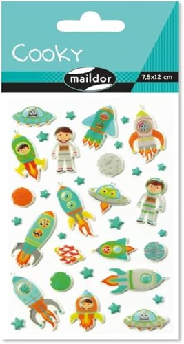 Maildor CY005O Packung mit Stickers Cooky 3D, 1 Bogen, 7,5 x 12 cm, ideal zum Dekorieren, Sammeln oder Verschenken, 1 Pack, Weltraum von My Mandarine