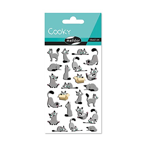 Maildor CY015O Packung mit Stickers Cooky 3D (1 Bogen, 7,5 x 12 cm, ideal zum Dekorieren, Sammeln oder Verschenken, Katzen) 1 Pack von Maildor