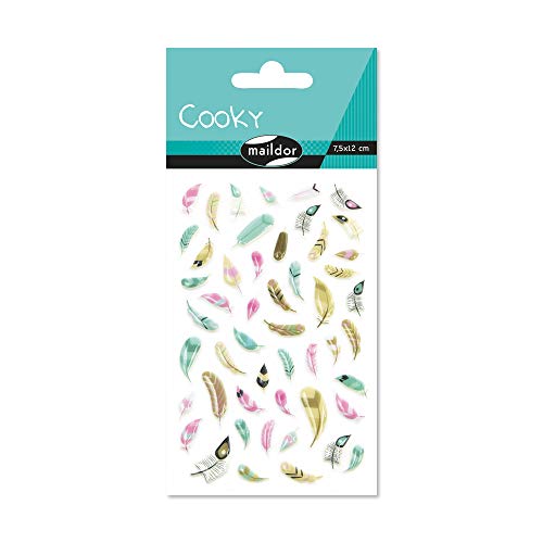 Maildor CY100C - Packung 1 Bogen Sticker Cooky, 7,5x12cm, 50 Stickers, zur Dekoration oder zum Verschönern von Handysc halen, Schmuckkästchen, Tagebuch oder Brief, Feder, 1 Pack von Maildor