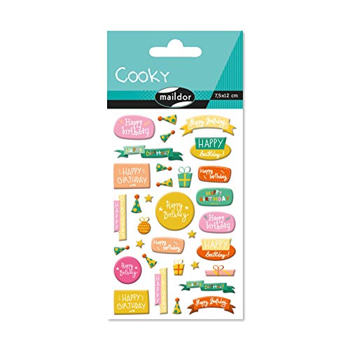 Maildor CY132C - Packung mit 27 3D-Sticker Cooky, 1 Bogen 7,5x12cm, Happy Birthday von Maildor