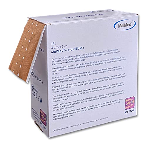 MaiMed plast elastic Pflaster Rolle 4cm x 5m Pflaster Box Wundpflaster Heftpflaster - Elastisch Hautfarben - Starke Klebekraft von Maimed