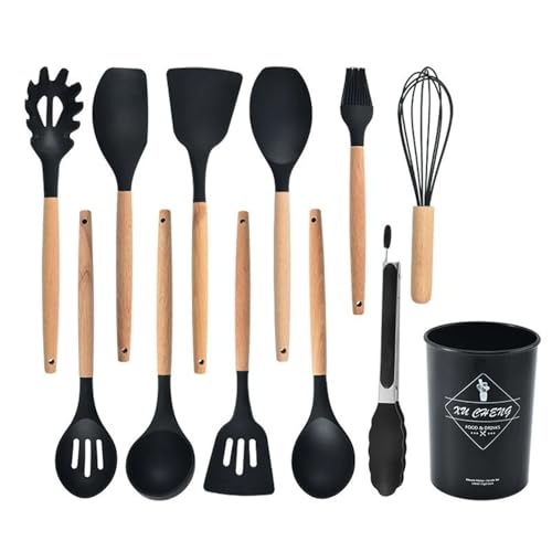 12PCS Silikon-Küchenutensilienset Hochtemperaturbeständige Küchenutensilien Kochlöffel Schaufelfilter Schneebesen Antihaft-Küchenutensilien mit Aufbewahrungsbehältern Spülmaschinenfest von Maimeili