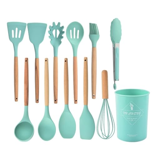 12PCS Silikon-Küchenutensilienset Hochtemperaturbeständige Küchenutensilien Kochlöffel Schaufelfilter Schneebesen Antihaft-Küchenutensilien mit Aufbewahrungsbehältern Spülmaschinenfest von Maimeili