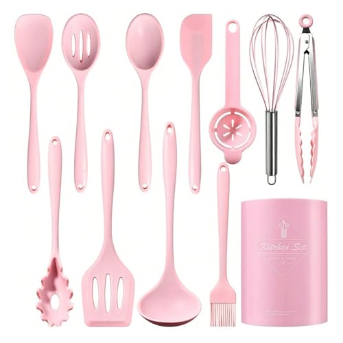 12PCS Silikon-Küchenutensilienset Hochtemperaturbeständige Küchenutensilien Kochlöffel Schaufelfilter Schneebesen Antihaft-Küchenutensilien mit Aufbewahrungsbehältern Spülmaschinenfest von Maimeili