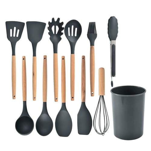 12PCS Silikon-Küchenutensilienset Hochtemperaturbeständige Küchenutensilien Kochlöffel Schaufelfilter Schneebesen Antihaft-Küchenutensilien mit Aufbewahrungsbehältern Spülmaschinenfest von Maimeili
