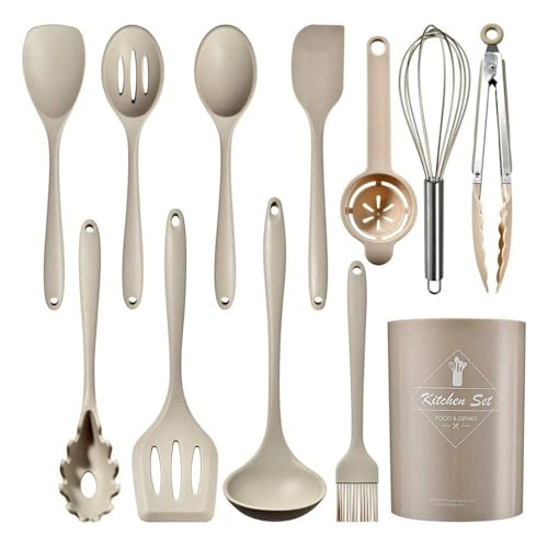 12PCS Silikon-Küchenutensilienset Hochtemperaturbeständige Küchenutensilien Kochlöffel Schaufelfilter Schneebesen Antihaft-Küchenutensilien mit Aufbewahrungsbehältern Spülmaschinenfest von Maimeili