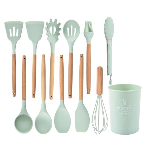 12PCS Silikon-Küchenutensilienset Hochtemperaturbeständige Küchenutensilien Kochlöffel Schaufelfilter Schneebesen Antihaft-Küchenutensilien mit Aufbewahrungsbehältern Spülmaschinenfest von Maimeili