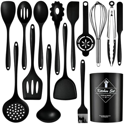 15PCS Silikon-Küchenutensilienset Hochtemperaturbeständige Küchenutensilien Kochlöffel Schaufelfilter Schneebesen Antihaft-Küchenutensilien mit Aufbewahrungsbehältern Spülmaschinenfest von Maimeili