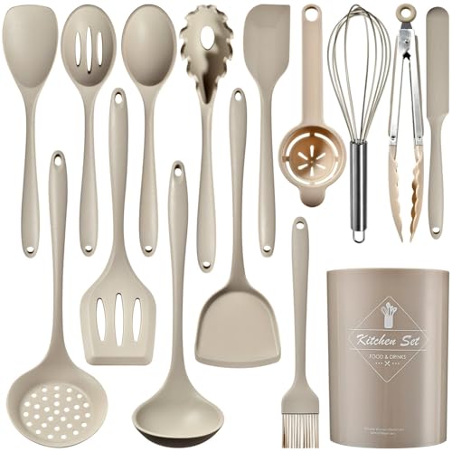 15PCS Silikon-Küchenutensilienset Hochtemperaturbeständige Küchenutensilien Kochlöffel Schaufelfilter Schneebesen Antihaft-Küchenutensilien mit Aufbewahrungsbehältern Spülmaschinenfest von Maimeili