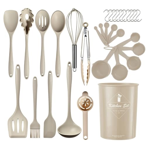 32PCS Silikon-Küchenutensilienset Hochtemperaturbeständige Küchenutensilien Kochlöffel Schaufelfilter Schneebesen Antihaft-Küchenutensilien mit Aufbewahrungsbehältern Spülmaschinenfest von Maimeili
