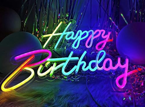 Happy Birthday Multi Color RGB Neon Sign Powered by USB Color Changing & Scrolling and Flashing Modes APP Remote Control for Home Decor Wedding Parties Gatherings von Maimeili