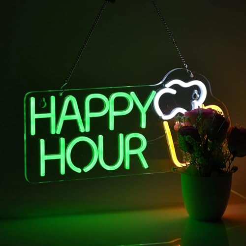 Öffnen Willkommen LED Neon Zeichen bunte Happy Hour Neon Kunst Wandlampen dimmbares Acryl Licht für Schlafzimmer Mann Höhle Bar Pub Party Wanddekoration von Maimeili