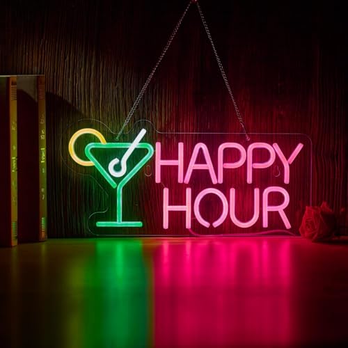 Öffnen Willkommen LED Neon Zeichen bunte Happy Hour Neon Kunst Wandlampen dimmbares Acryl Licht für Schlafzimmer Mann Höhle Bar Pub Party Wanddekoration von Maimeili