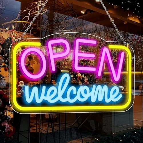Öffnen Willkommen LED Neon Zeichen bunte Happy Hour Neon Kunst Wandlampen dimmbares Acryl Licht für Schlafzimmer Mann Höhle Bar Pub Party Wanddekoration von Maimeili