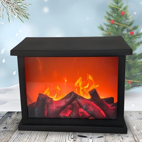 Simulierte LED Kamin Laterne USB & Akku betrieben Flammenloses Licht mit Simulation Flamme Tisch Dekorative Lampe Mini Kamin Ornament für gemütliche Heimdekor Freistehende elektrische Holzberner von Maimeili