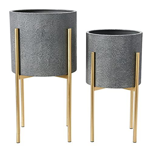 Main + Mesa Set mit 2 modernen Boho-Übertöpfen aus Metall mit Ständer von Main + Mesa