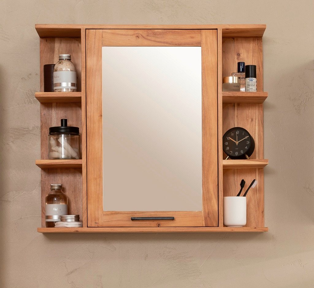 Main Möbel Badezimmerspiegelschrank Spiegelschrank 80x71cm 'Albany' Akazie massiv lackiert von Main Möbel