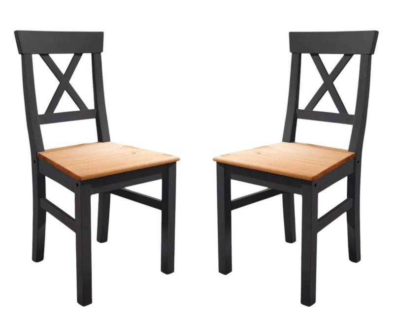 Main Möbel Esszimmerstuhl Esszimmerstuhl 2-Stück "Zürich II" Kiefer massiv grau WZ-0133 von Main Möbel