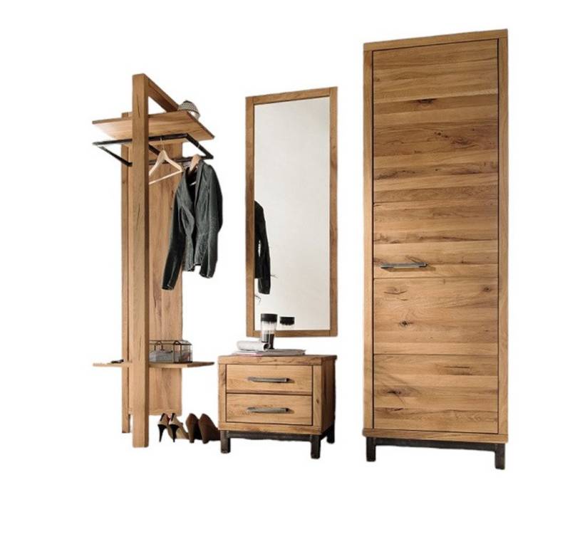 Main Möbel Garderoben-Set Garderobenset 4-tlg. mit Schrank 'Lima' Wildeiche massiv von Main Möbel