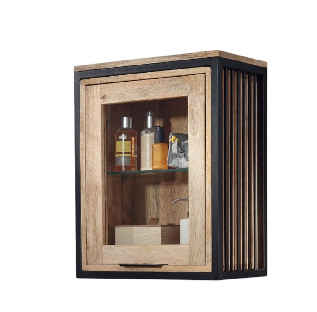 Main Möbel Glashängeschrank Badoberschrank mit Glas 43x55cm 'Brooklyn' Mango & Metall schwarz von Main Möbel