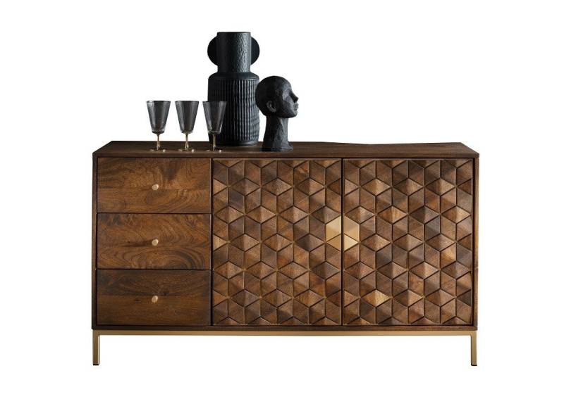 Main Möbel Kommode Sideboard 140x77cm "Assuan" Mango & Metall goldfarbig von Main Möbel