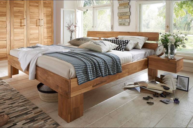 Main Möbel Massivholzbett Doppelbett 'Meran' 160x200cm Wildeiche geölt Sitzhöhe 45cm von Main Möbel