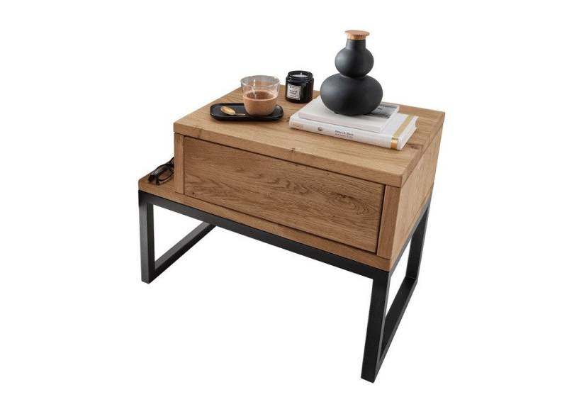Main Möbel Nachttisch 55x45cm 'Kiara' Wildeiche massiv geölt & Metall schwarz von Main Möbel