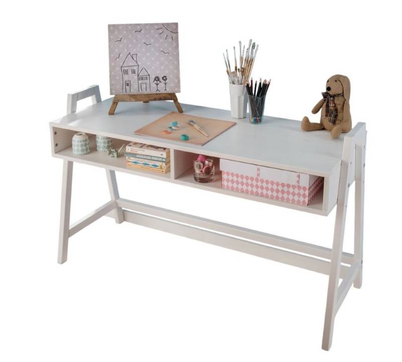 Main Möbel Schreibtisch Schreibtisch 126x50cm höhenverstellbar "Jasmin" Kiefer massiv weiß von Main Möbel