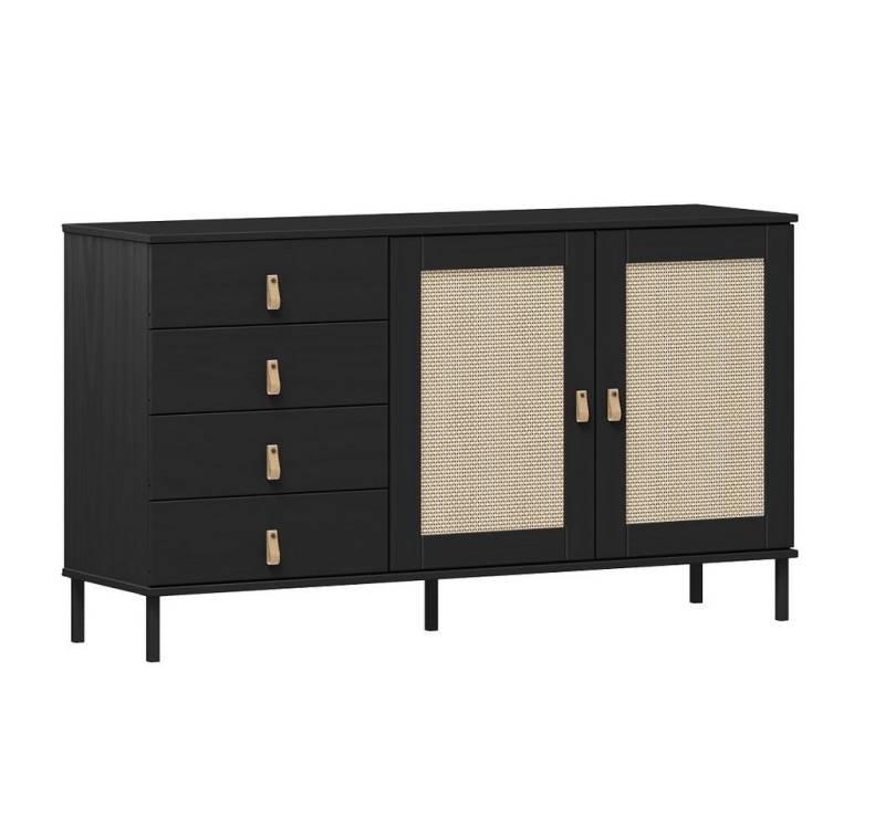 Main Möbel Sideboard Sideboard 140x80cm 'Seattle' Kiefer massiv schwarz 4SK & 2 Türen von Main Möbel