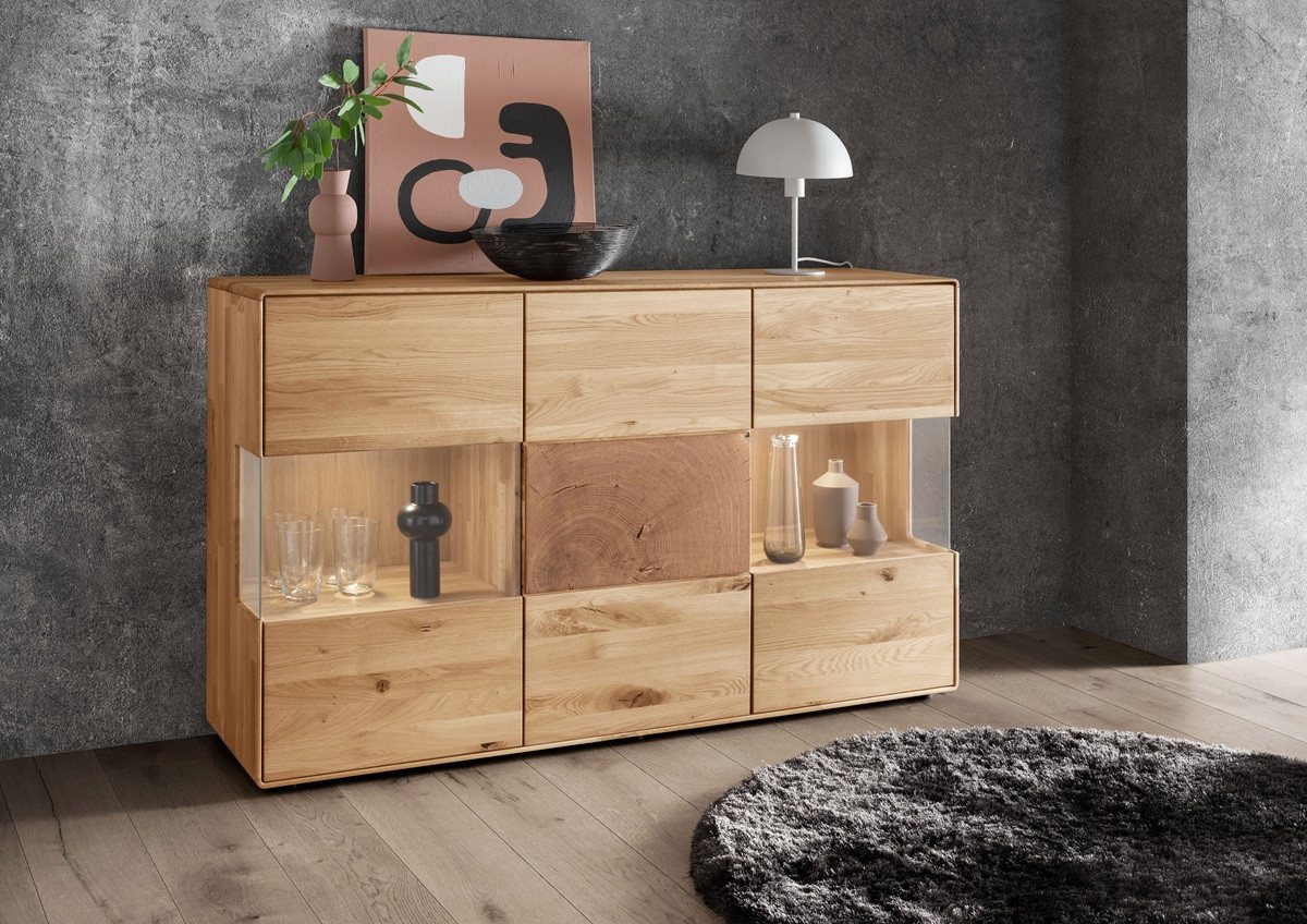 Main Möbel Sideboard Sideboard mit Glastüren 150cm "Belfast" Wildeiche massiv Main Möbel Sideboard Sideboard mit Glastüren 150cm "Belfast" Wildeiche massiv von Main Möbel