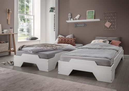 Main Möbel Stapelbett 90x200 2er Set Massivholz Buche weiß lackiert massiv von Main Möbel