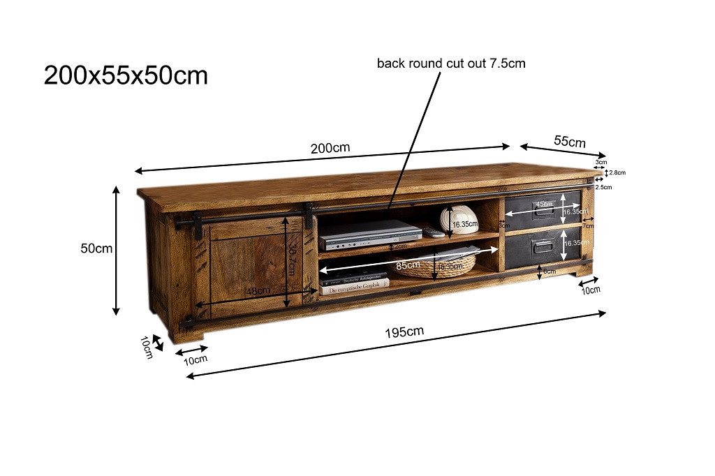 Main Möbel TV-Schrank TV Board 200x50cm 'Railroad' Mango & Eisen von Main Möbel