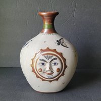 Vintage Sun Face Tonala Vase Signiert Santana Made in Mexico von MainStTradingCompany