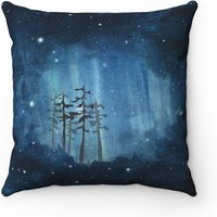 Aquarell Nachthimmel Mit Bäume Silhouette Kissen, Evergreen Forest, Dark Woods, Midnight Moonlight Akzentkissen von MaineWoodsGifts