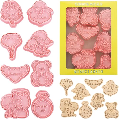 Mainiusi Ausstecher Valentinstag 8 Stück, Keksausstecher Valentinstag Ausstechformen, Keksstempel Plätzchenausstecher Stempel Kuchen Hochzeit Backen Zubehör für Valentinstag von Mainiusi