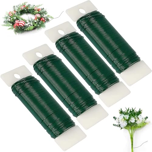 Mainiusi Blumendraht Grün 4er, 35m Basteldraht Dünn 0,7mm Bindedraht Grün Pflanzendraht Wickeldraht Grün Gartendraht Floristendraht, Grün Draht für Kranz Rohling, Strohkranz, Rosen, Blumen, Basteln von Mainiusi