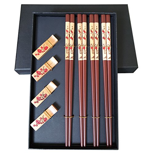 Mainiusi Essstäbchen Spülmaschinenfest 4 Paar Holz Essstäbchen Set mit Ruhe, Wiederverwendbar Essstäbchen Japanisches Naturholz mit Holz Keramikhalter Koreanische Essstäbchen Holz(Rot) Mainiusi Essstäbchen Spülmaschinenfest 4 Paar Holz Essstäbchen Set mit Ruhe, Wiederverwendbar Essstäbchen Japanisches Naturholz mit Holz Keramikhalter Koreanische Essstäbchen Holz(Rot) von Mainiusi