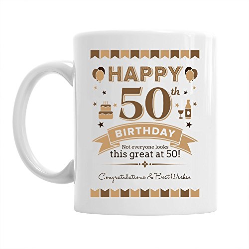 Tasse zum 50. Geburtstag - passend für Männer & Frauen - witzige Geschenkidee - Weiß - ca. 285 ml (10 oz) von Mainly Mugs