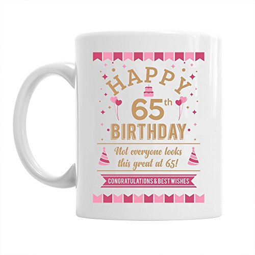 Tasse zum 65. Geburtstag - passend für Männer & Frauen - witzige Geschenkidee - Weiß - ca. 285 ml (10 oz) von Mainly Mugs