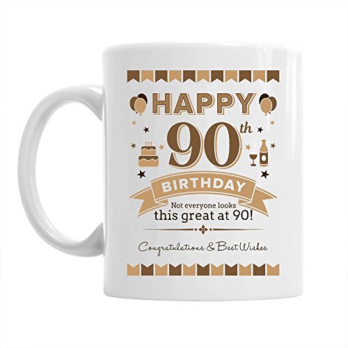 Tasse zum 90. Geburtstag - passend für Männer & Frauen - witzige Geschenkidee - Weiß - ca. 285 ml (10 oz) von Mainly Mugs