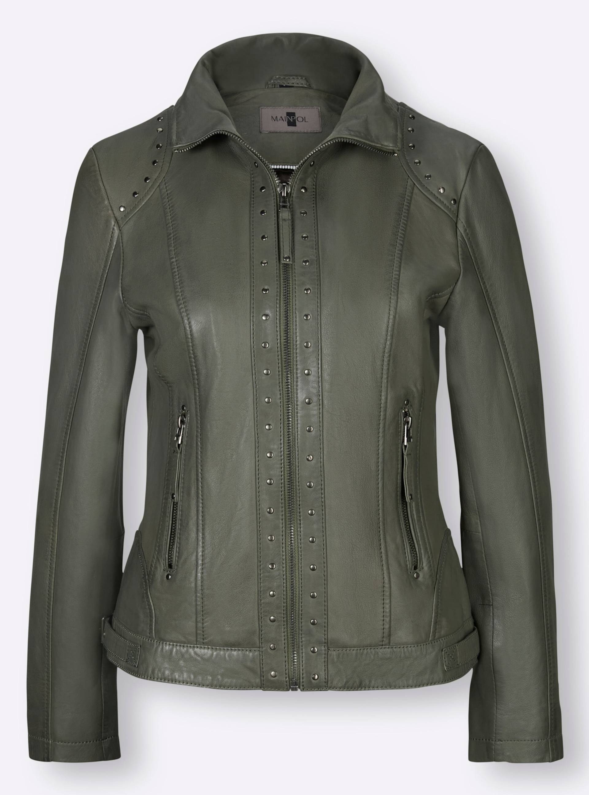 Leder-Jacke in khaki von Mainpol von Mainpol