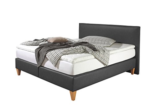 Maintal Boxspringbett Luxor, 100 x 200 cm, Kunstleder, Bonellfederkern Matratze h2, Anthrazit von Maintal Betten