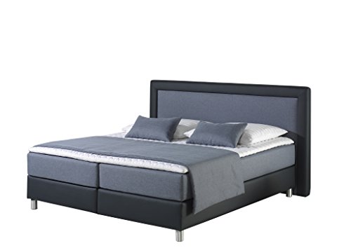 Maintal Boxspringbett Henderson, 100 x 200 cm, Stoff und Kunstleder, 7-Zonen-Kaltschaum Matratze h2, Blau/Blau von Maintal Betten